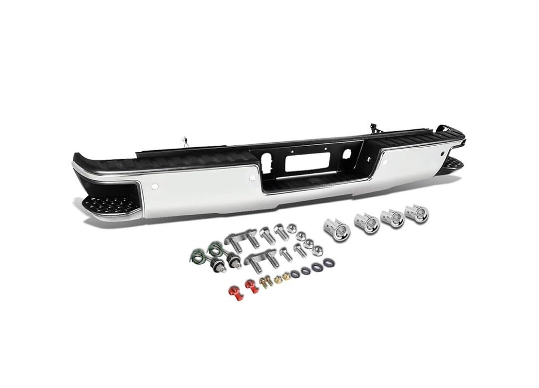 Rear Step Bumper Compatible with 14-18 Silverado Sierra 1500, 19 Silverado 1500 LD/Sierra 1500 Limited, W/Corner Step & Parking Sensor Holes, Chrome