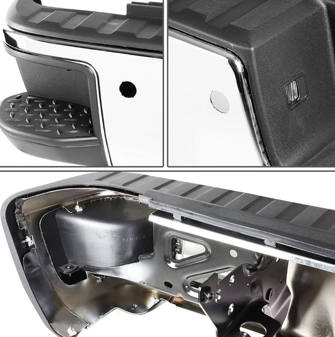 Rear Step Bumper Compatible with 14-18 Silverado Sierra 1500, 19 Silverado 1500 LD/Sierra 1500 Limited, W/Corner Step & Parking Sensor Holes, Chrome