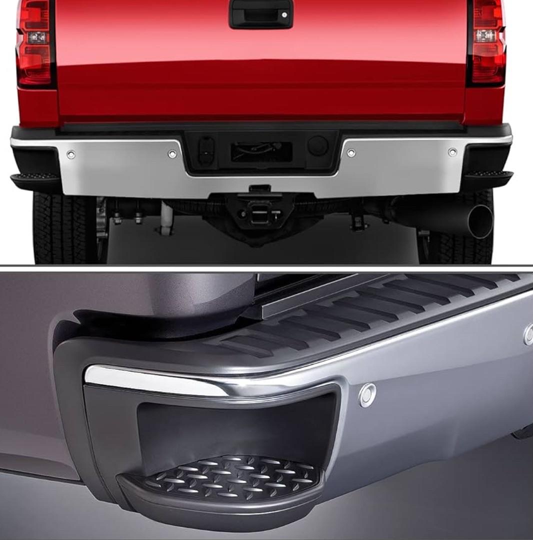 Rear Step Bumper Compatible with 14-18 Silverado Sierra 1500, 19 Silverado 1500 LD/Sierra 1500 Limited, W/Corner Step & Parking Sensor Holes, Chrome