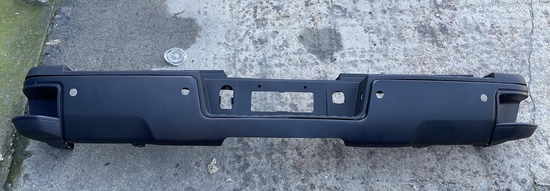 Rear Step Bumper Compatible with 15-19 Silverado Sierra 2500HD 3500HD, W/Dual Rear Wheels Hitch Bar & Rear Parking Sensor Holes, Black