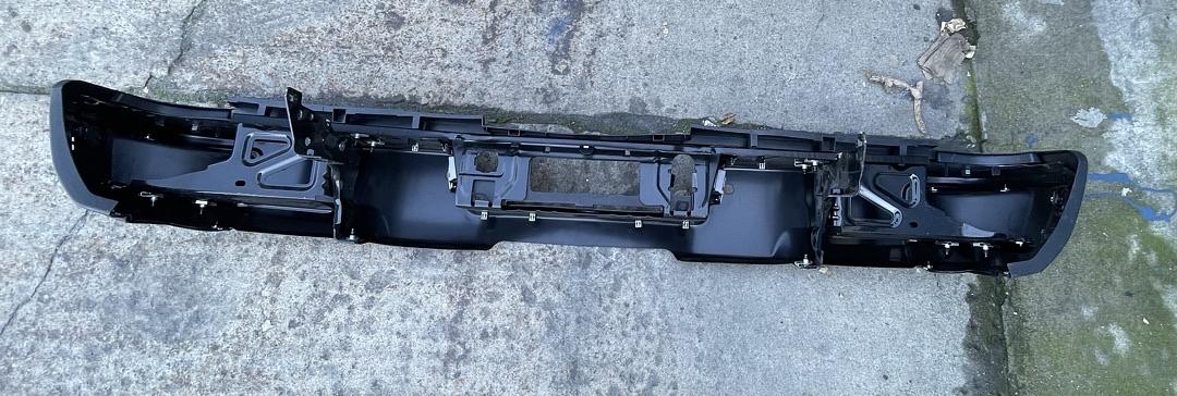 Rear Step Bumper Compatible with 15-19 Silverado Sierra 2500HD 3500HD, W/Dual Rear Wheels Hitch Bar & Rear Parking Sensor Holes, Black
