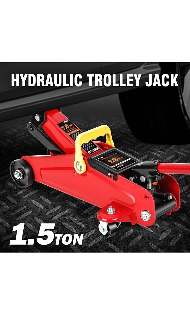 Low Profile Hydraulic Trolley Service/Floor Jack, 1.5 Ton (3000 lbs) Capacity, Lifting Range 5.3"-12",Red,