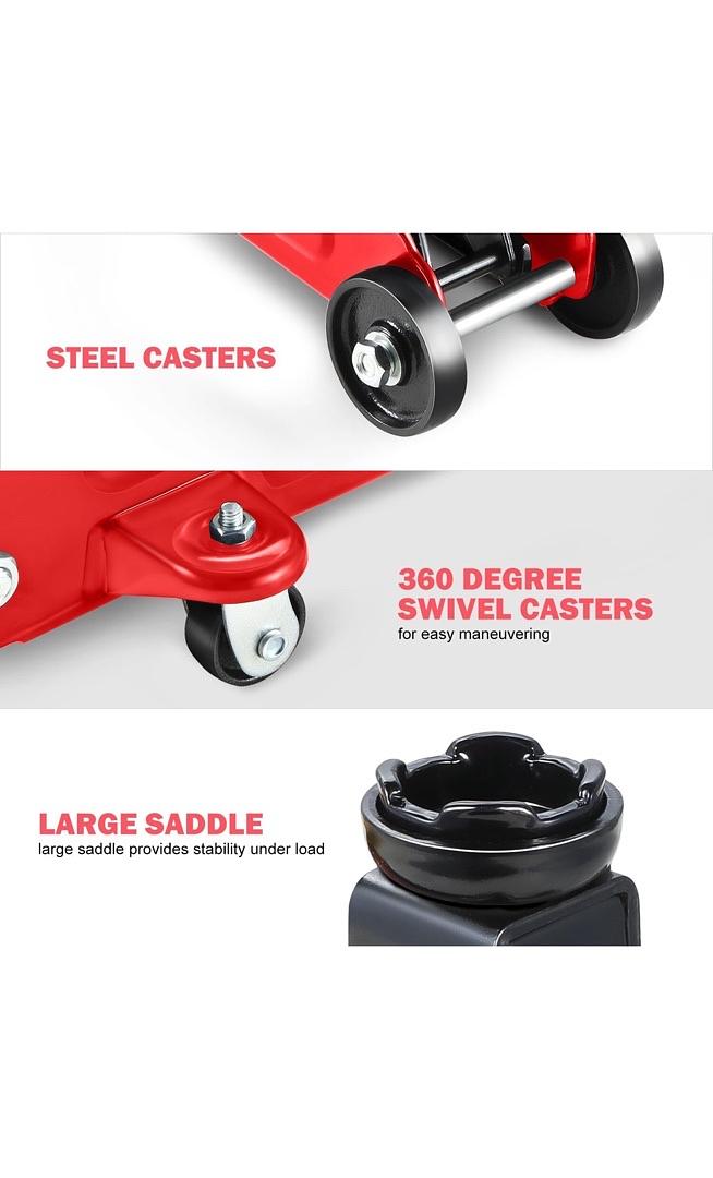Low Profile Hydraulic Trolley Service/Floor Jack, 1.5 Ton (3000 lbs) Capacity, Lifting Range 5.3"-12",Red,