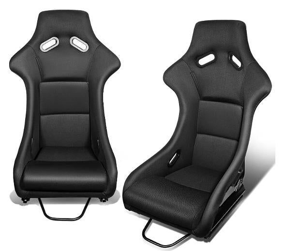 Pair of Universal Fixed Position Bucket Racing Seats w/Side Mount Brackets & Sliders for 4 or 5 point Harness, Black