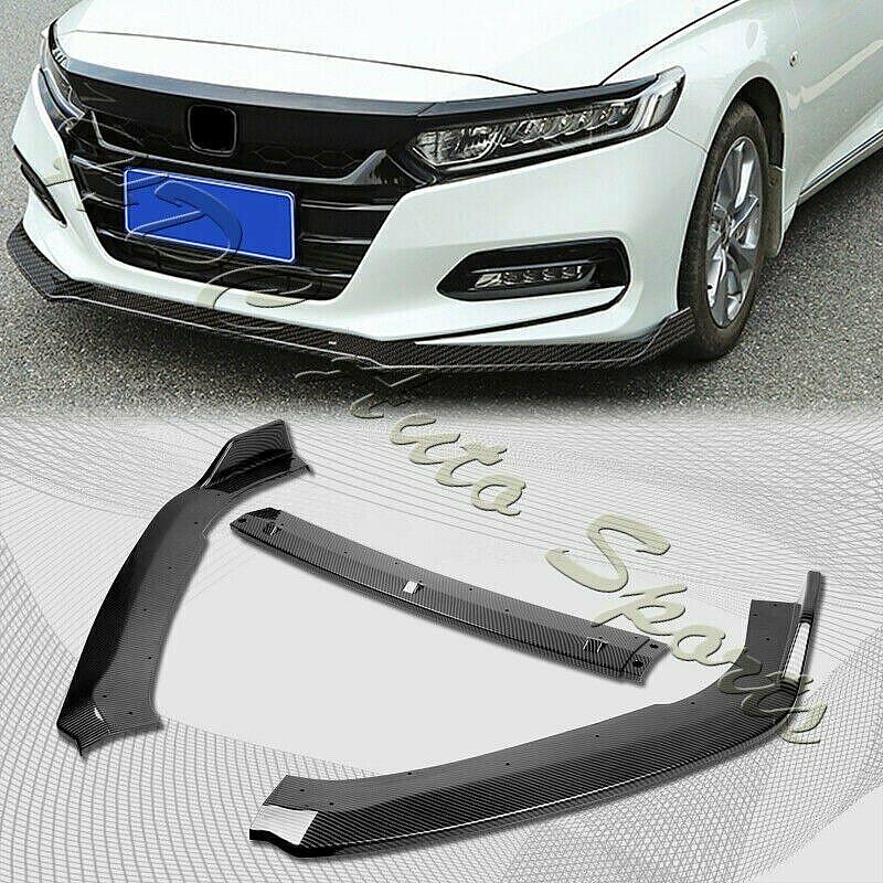For 2018-2021 Honda Accord Carbon Look Front Bumper Body Kit Spoiler Lip 3PCS