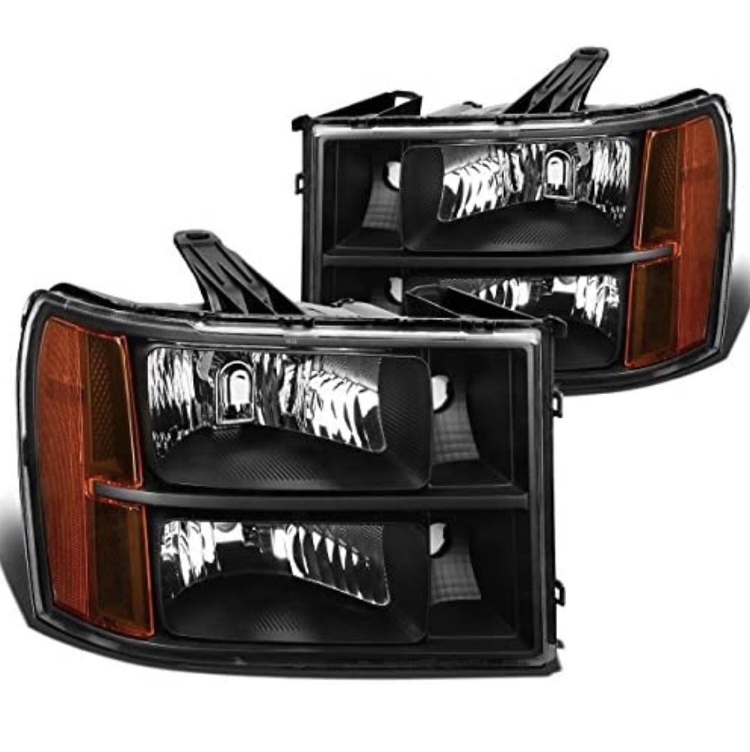 New HL-OH-GMCSIE07-BK-AM 07-13 GMC SIERRA 1500 07-14 SIERRA 2500HD 3500HD Black AND Amber HEADLIGHTS