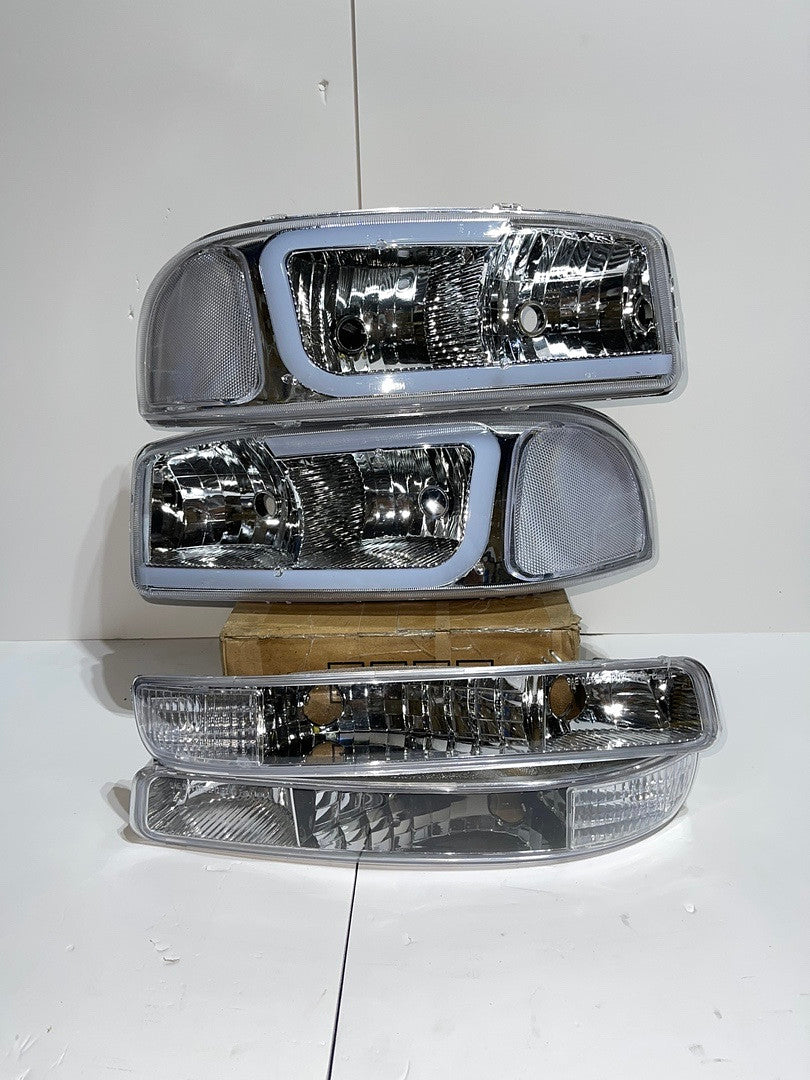. GMC Sierra / Yukon Chrome Clear Reflectors LED Headlights For 1999 To 2006