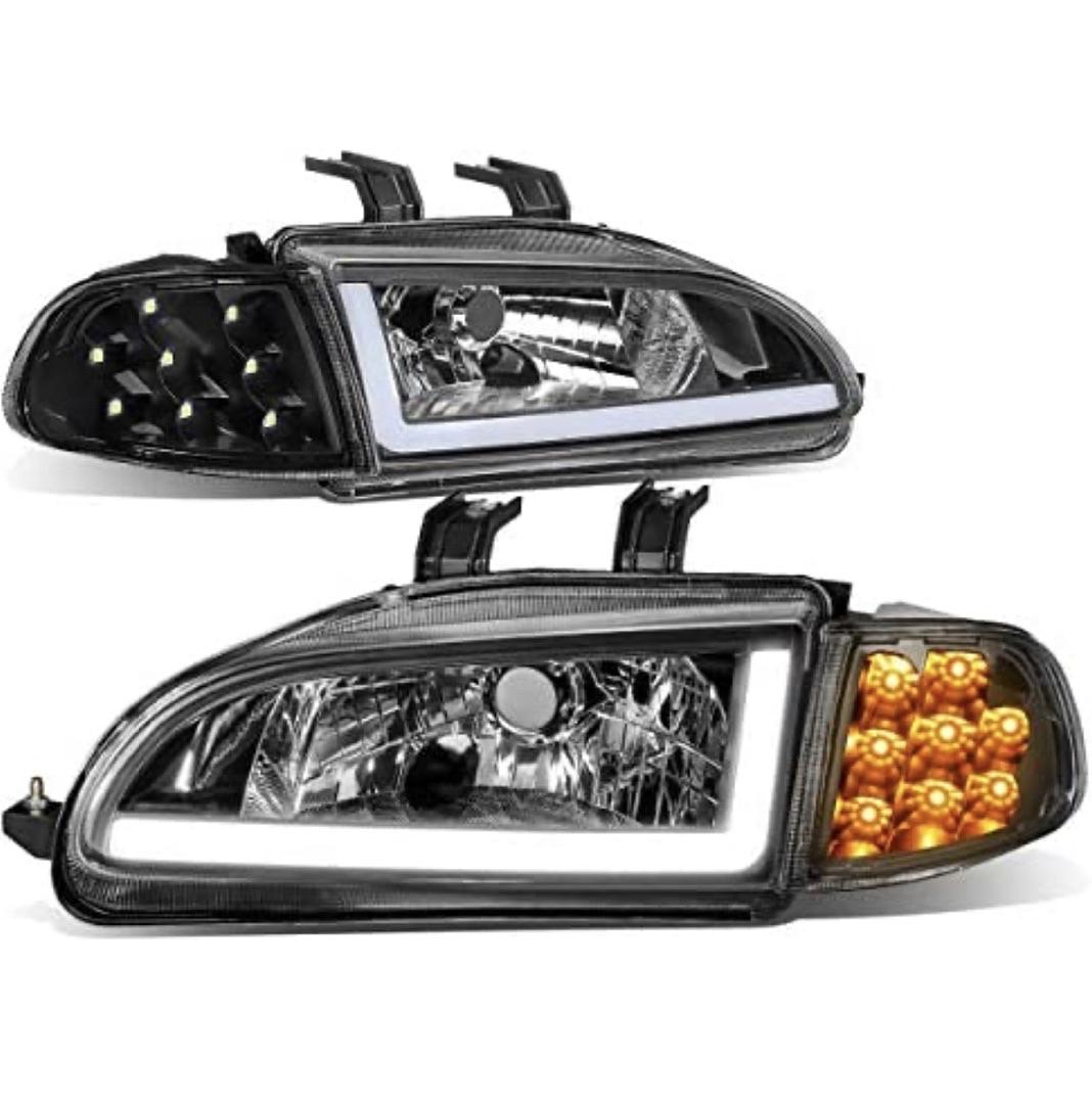 New HL-LB-HC922D-BK-CL1 92-95 Honda Civic 2/3Door LED DRL+Turn Signal Headlight Corner Lamps