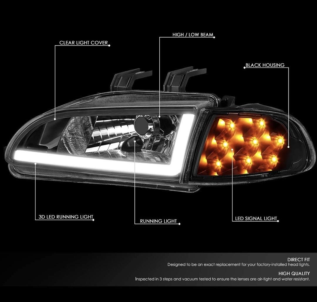 New HL-LB-HC922D-BK-CL1 92-95 Honda Civic 2/3Door LED DRL+Turn Signal Headlight Corner Lamps