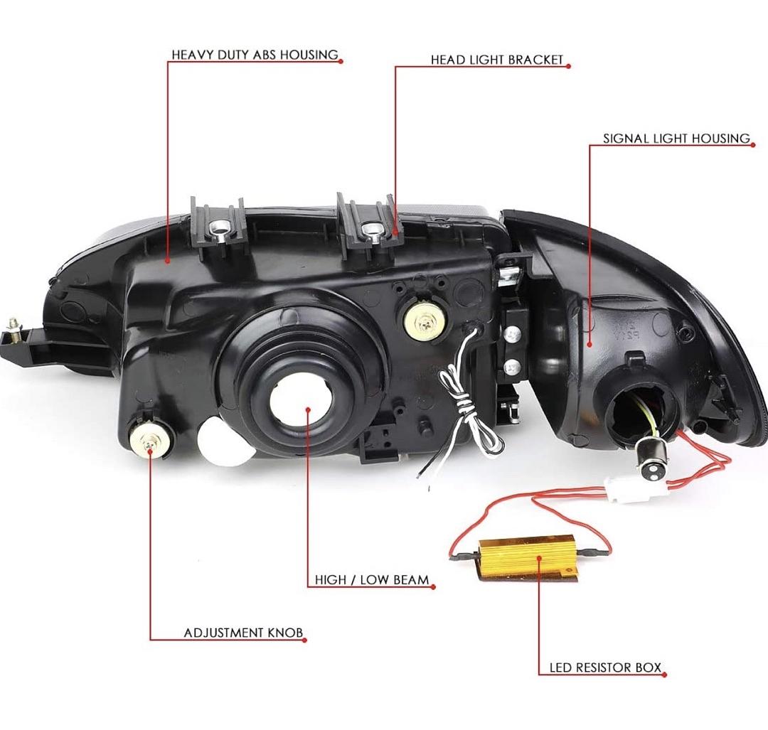 New HL-LB-HC922D-BK-CL1 92-95 Honda Civic 2/3Door LED DRL+Turn Signal Headlight Corner Lamps