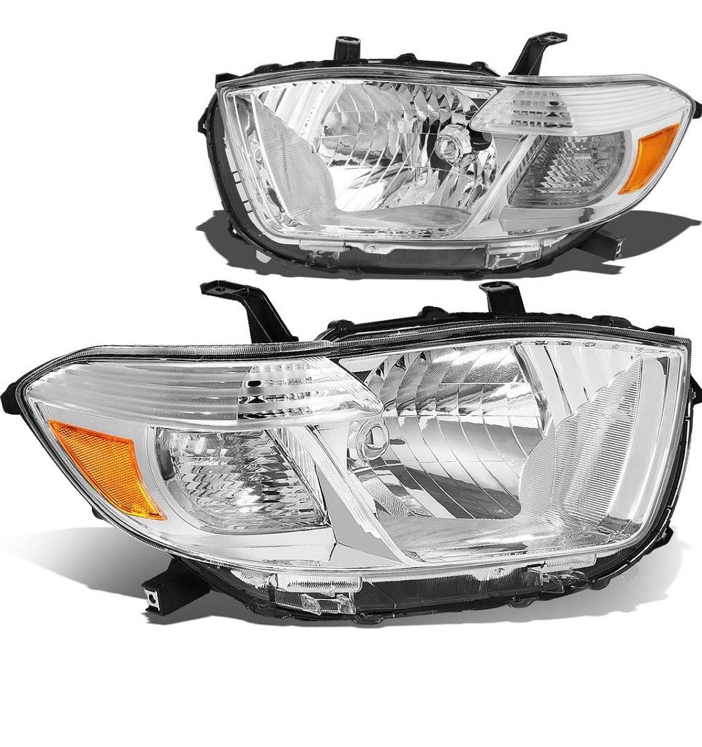 Used HL-OH-THI08-CH-AM 08-10 Toyota Highlander OE-Style Replacement Headlights - Chrome Amber