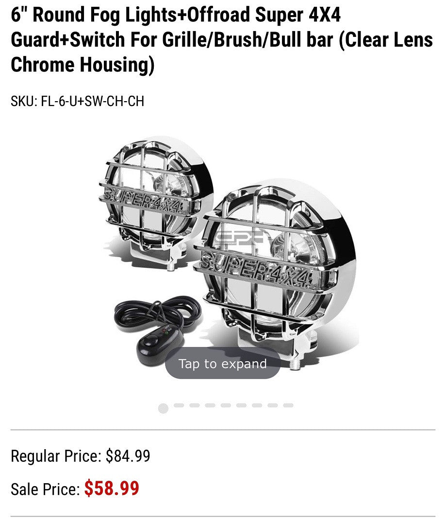 Universal 6" Round Fog Lights+Offroad Super 4X4 Guard+Switch For Grille/Brush/Bull bar
