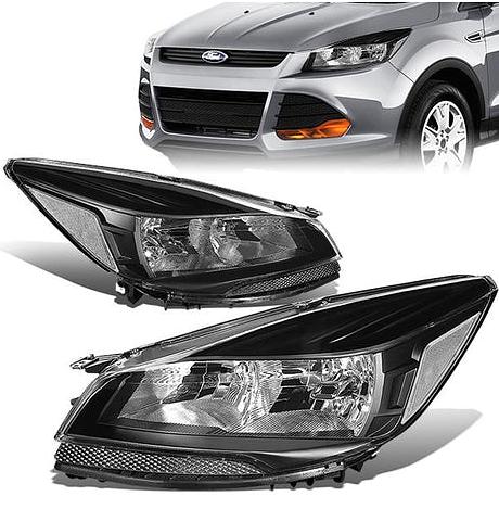 13-16 Ford Escape Black Housing Clear Corners Headlight Pair Assembly