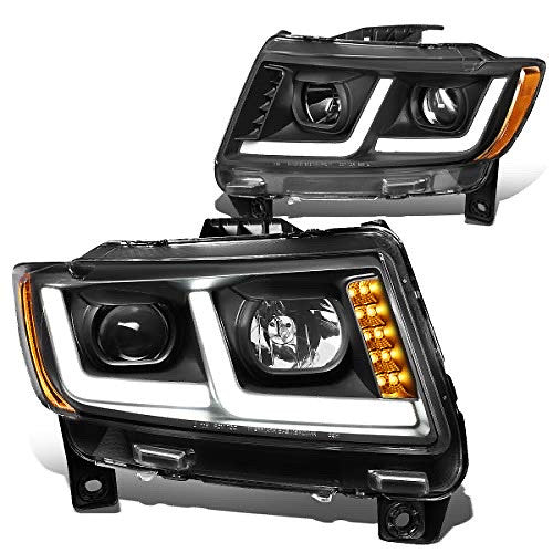 OB HL-HPL-JGC11-BK-AM Black Dual LED Running Light Projector Headlights Replacement For 11-13 Grand Cherokee