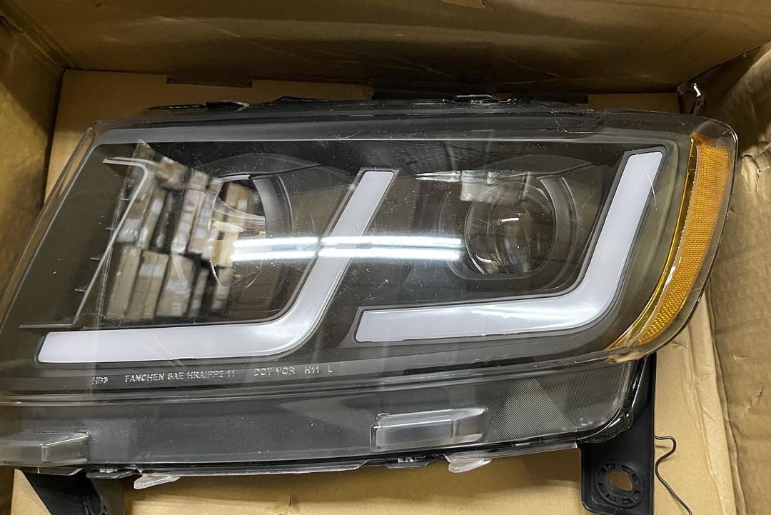 OB HL-HPL-JGC11-BK-AM Black Dual LED Running Light Projector Headlights Replacement For 11-13 Grand Cherokee