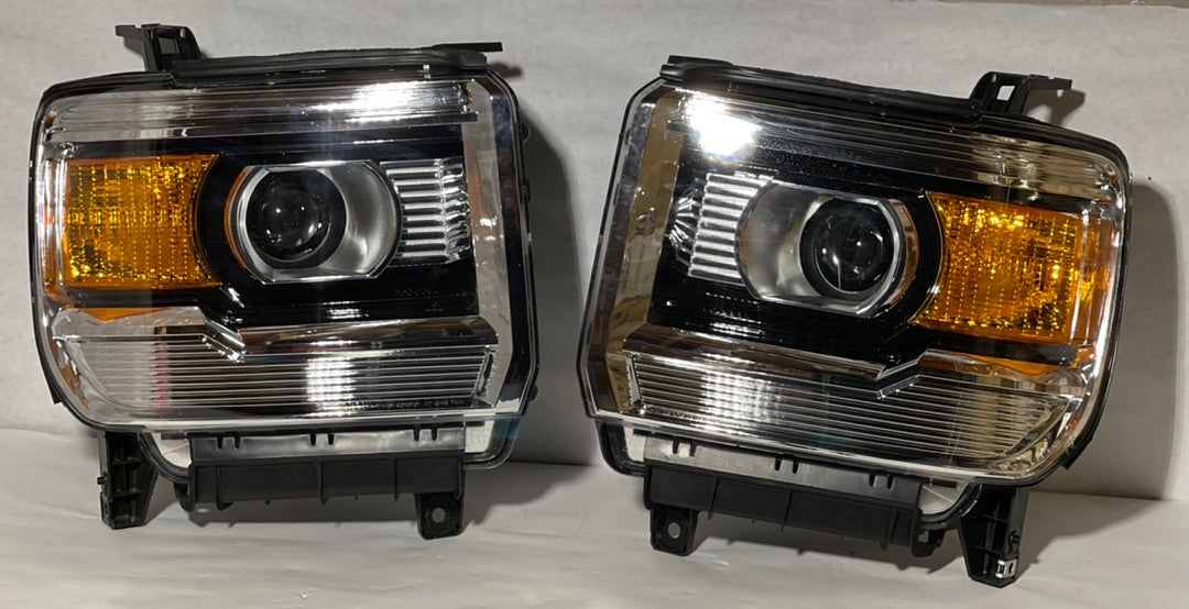 OB HL-OH-GMCS14-CH-AM 14-15 sierra 1500 15- 17 2500HD/3500HD GMC Sierra Chrome Housing Amber Side Projector Headlights Replacement
