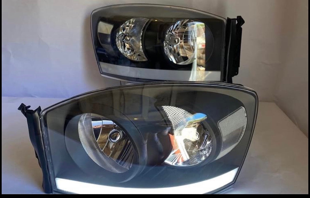 06-08 dodge ram 1500 led black/ clear headlights
