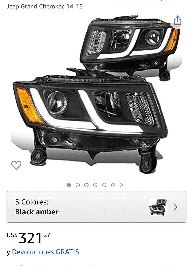 Hl-hpl-jgc14-bk-am. Jeep Grand Cherokee Black Housing LED Projector Headlights for 2014 to 2016.