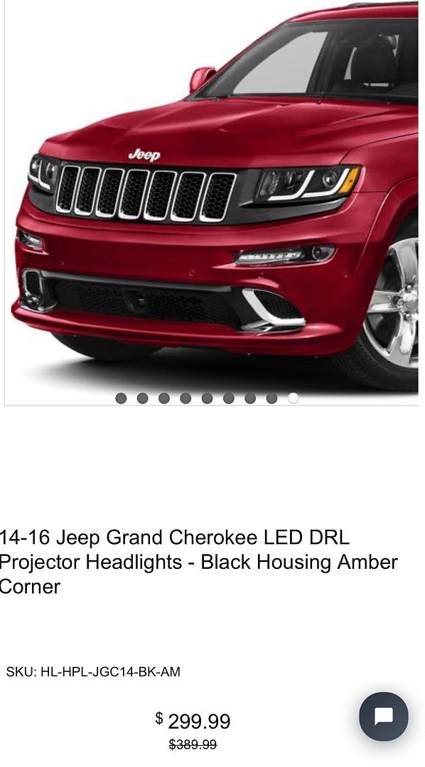 Hl-hpl-jgc14-bk-am. Jeep Grand Cherokee Black Housing LED Projector Headlights for 2014 to 2016.
