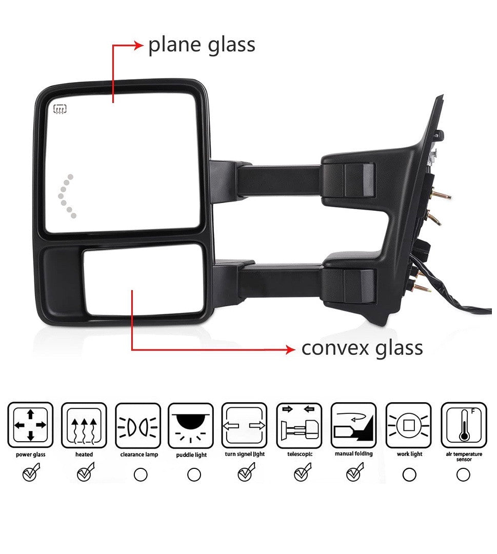 Smoked Towing Mirrors For Ford F-250 / F-550 / Excursion For 1999 To 2007
