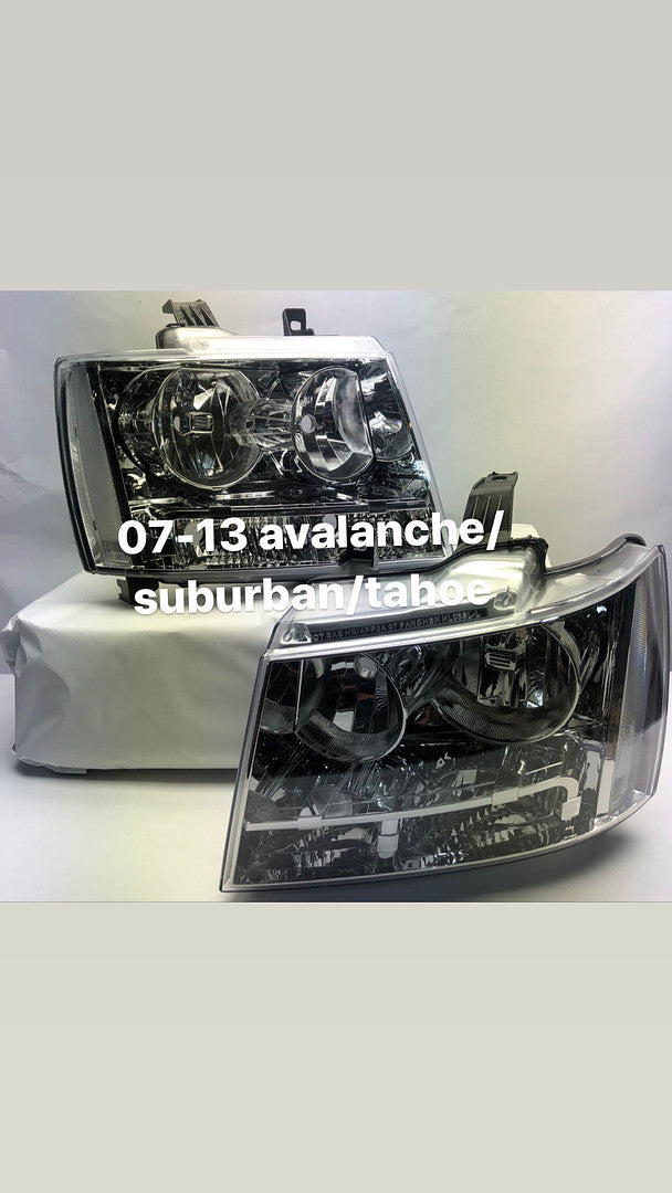 Pair of Headlight for 07-14 Chevy Tahoe/Avalanche/Suburban CHROME HOUSING AND CLEAR