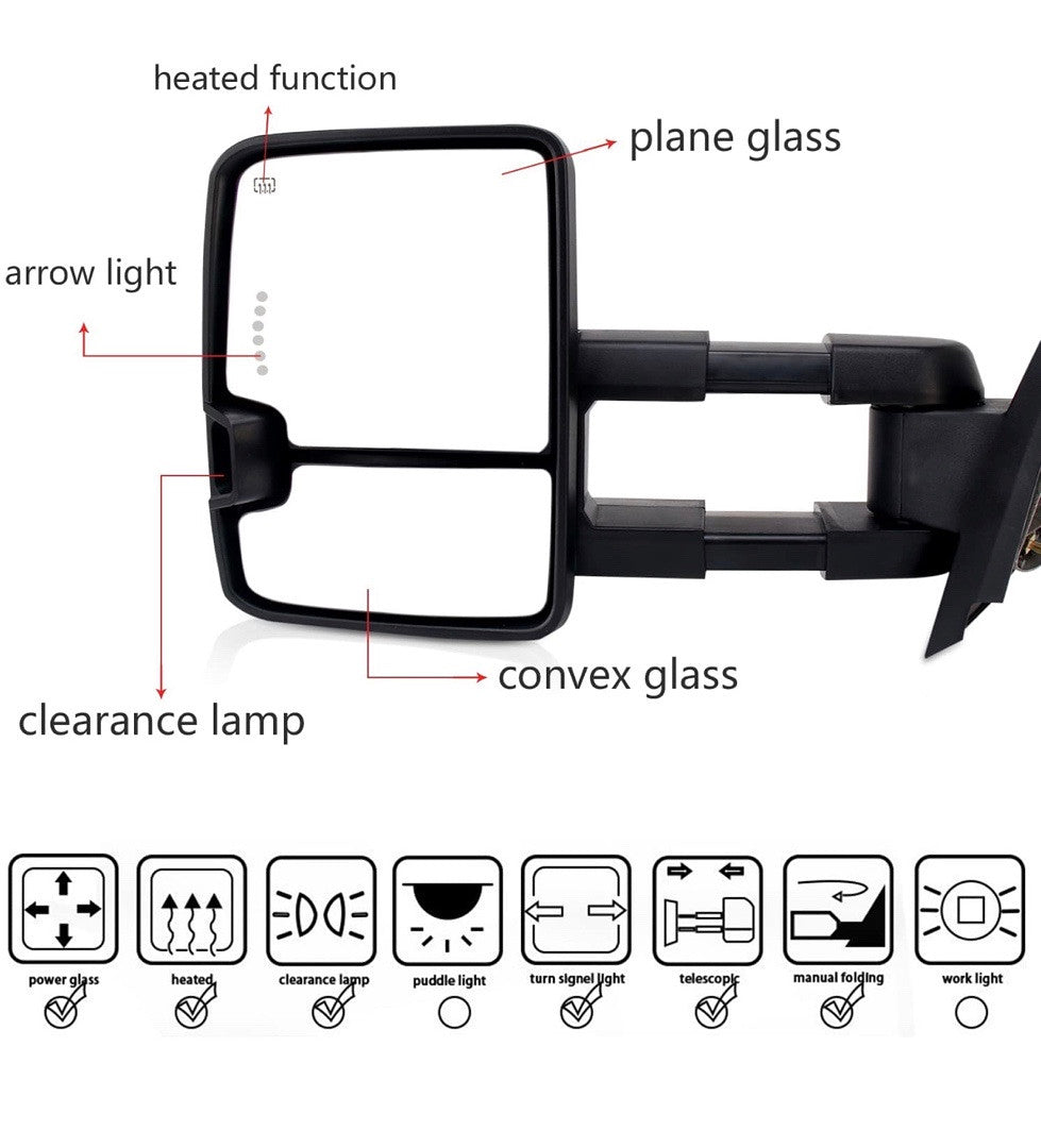 07-13 Chevy Silverado / GMC Sierra chrome / smoked Led/heated Towing Mirrors