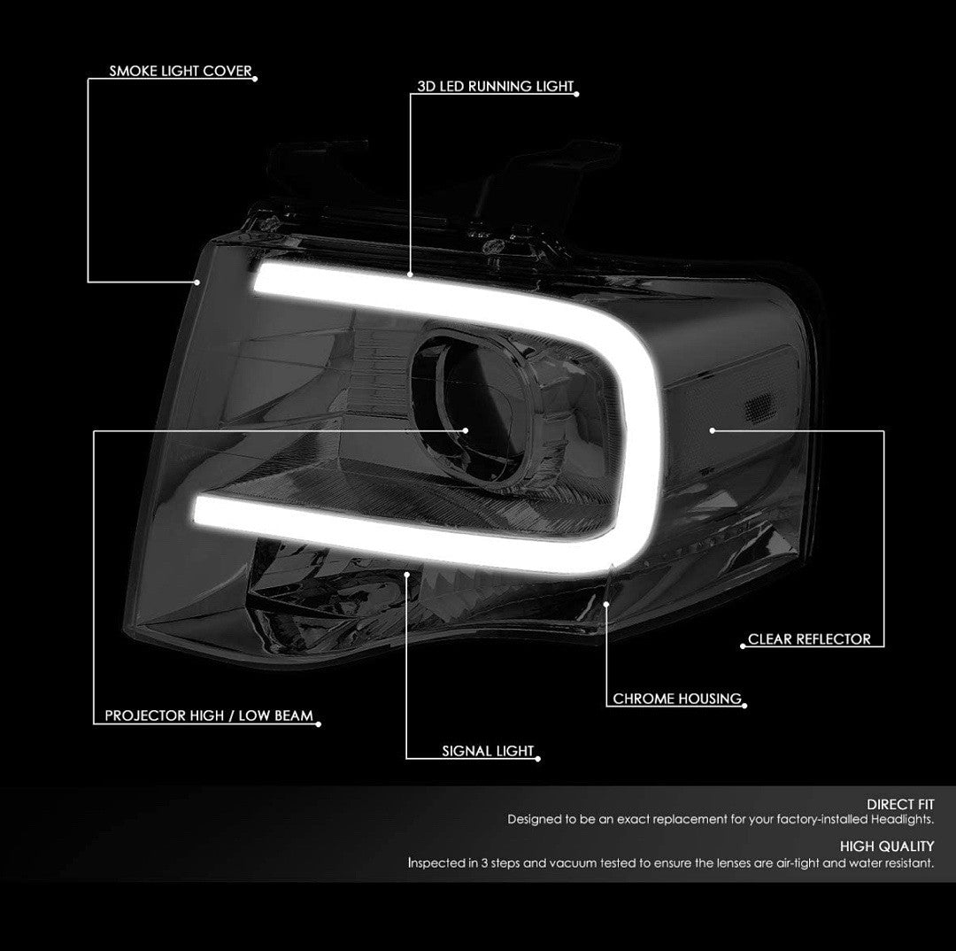 07-14 FORD EXPEDITION LED PROJECTOR Smoked clear HEADLIGHTS