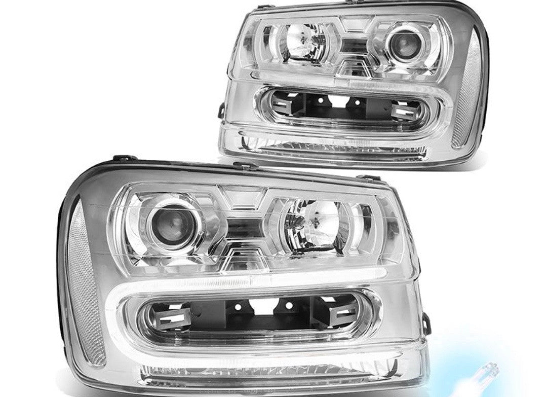 02-09 chevy trailblazer chrome clear headlights