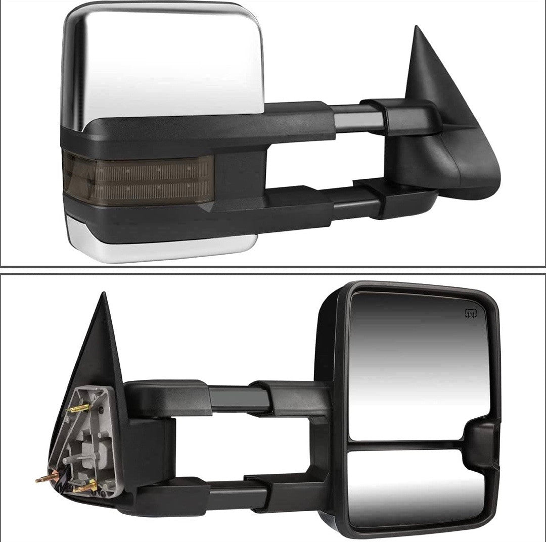 99-02 chevy silverado gmc sierra 00-02 tahoe suburban yukon 02-06 avalanche escalade 07 classic Pair Power + Heated + LED Turn Signal Towing Mirror Replacement