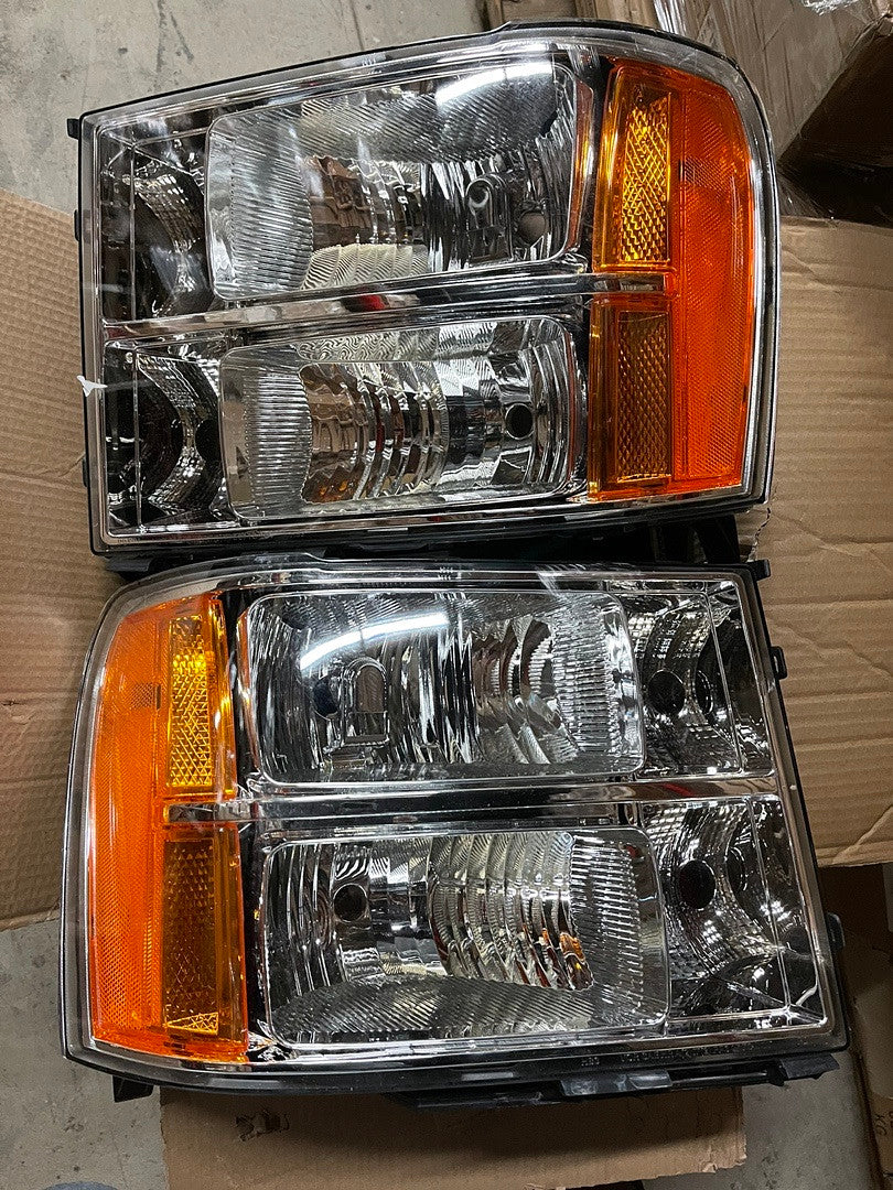 R HL-OH-GMCSIE07-CH-AM 2007 TO 2013 GMC Sierra OEM STYLE Headlights Luces Micas Calaveras Faros Focos Luz Light Chrome