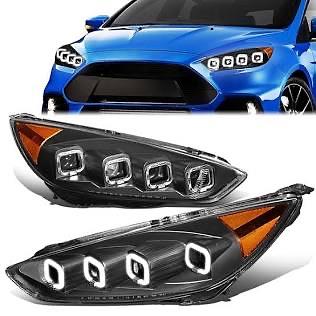 15-18 Ford Focus Square LED Sequential Projector Headlight Corner Lamps