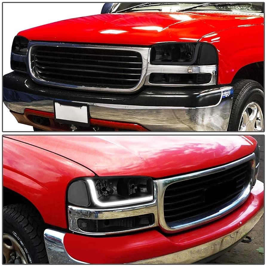 Hl-lb-sierra99-bk-sm-cl1 GMC Sierra / Yukon Smoked LED Headlights For 1999 To 2006