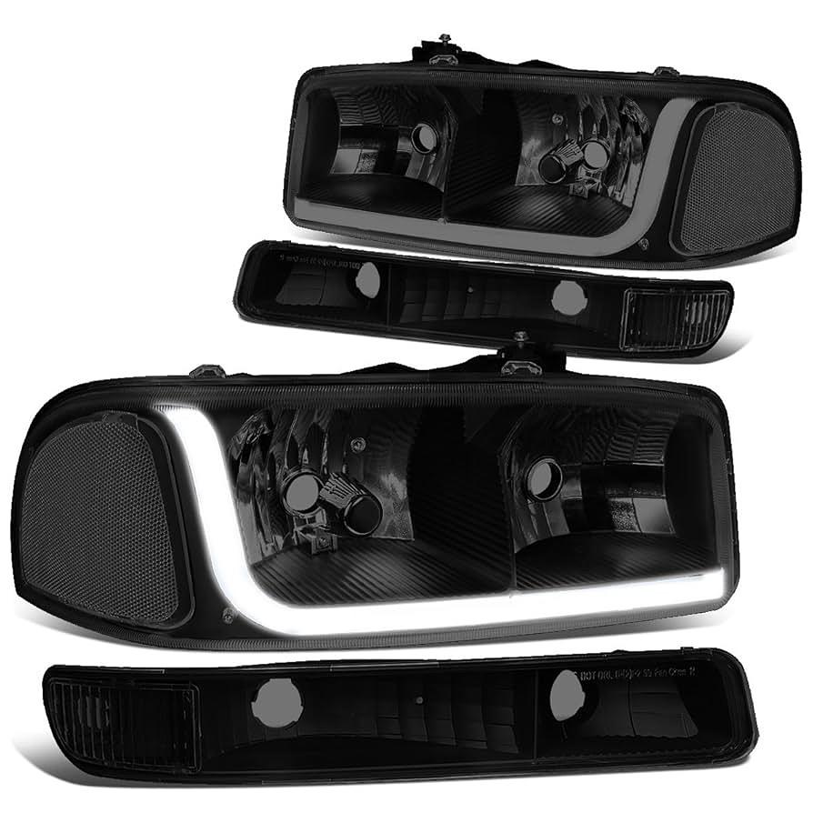 Hl-lb-sierra99-bk-sm-cl1 GMC Sierra / Yukon Smoked LED Headlights For 1999 To 2006