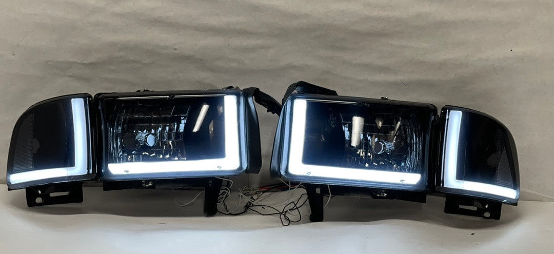 (Refurbished) HL-LB2-DR944-BK-SM-cl1 94-01 Dodge Ram Smoked Led Headlights