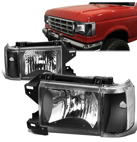 87-91 Ford F-150 / F-250/ F-350 / Bronco Blackhousing Headlights