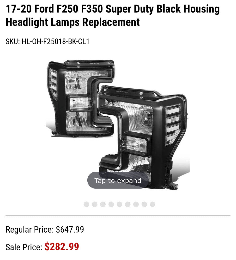 17-20 Ford F-250 / F-350/ F-450/ F-550 Super Duty BlackHousing Headlights