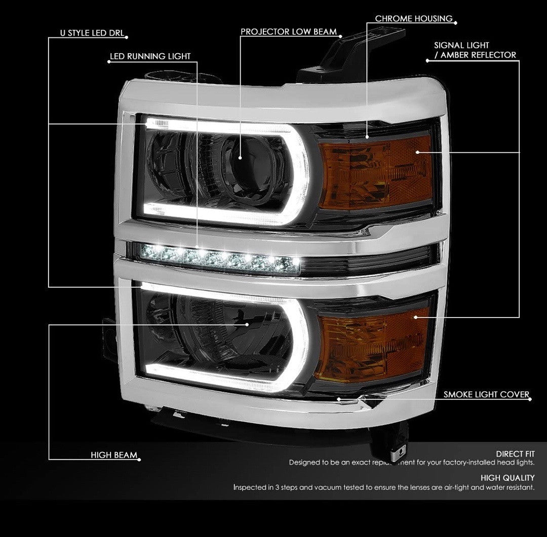 14-15 CHEVY SILVERADO 1500 Smoked /amber LED PROJECTOR