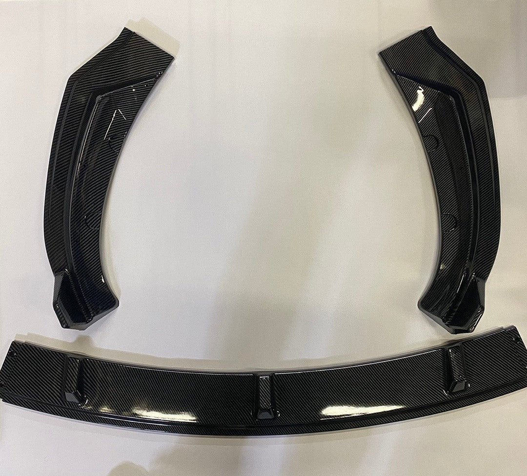 17-20 Tesla model 3 carbon fiber front bumper body kit 2017-2020 Tesla Model 3 Carbon Fiber Look 3Pcs Front Bumper Lips Guard Body Kit w/ Vertical Stabilizers 18 19
