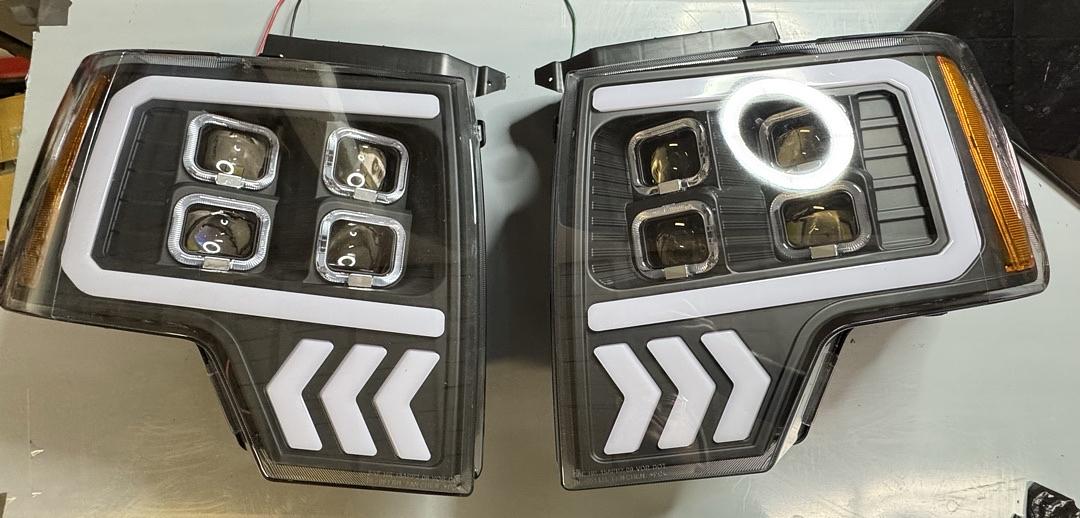 09-14 Ford F150 LED DRL+Turn Signal Quad Projector Headlights - Black Housing Amber Corner