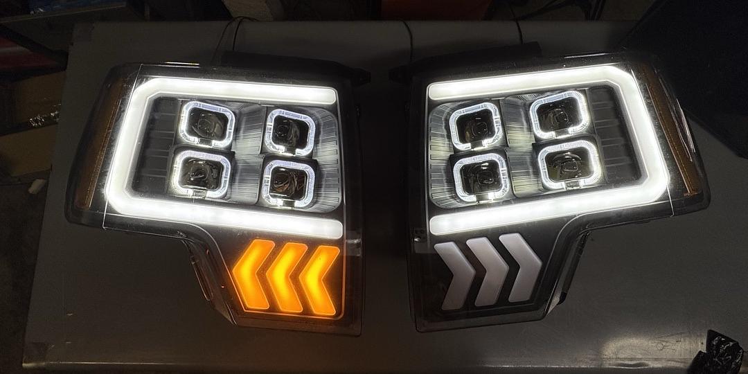 09-14 Ford F150 LED DRL+Turn Signal Quad Projector Headlights - Black Housing Amber Corner