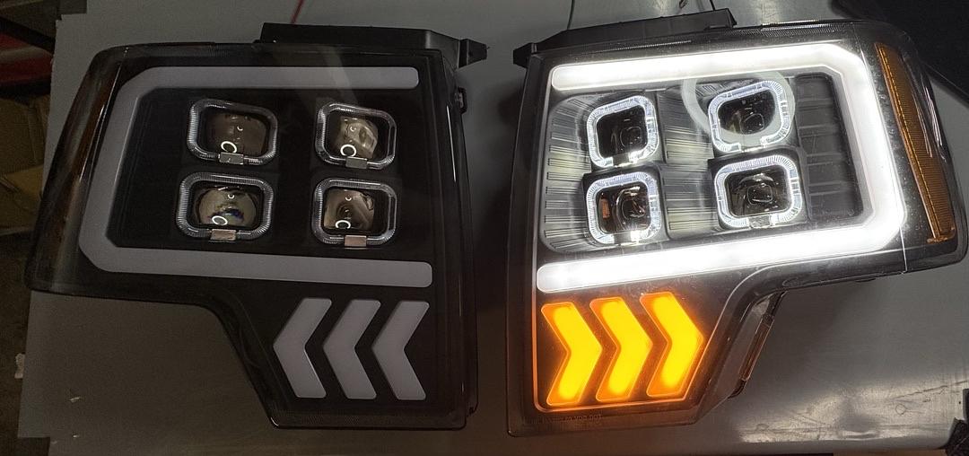 09-14 Ford F150 LED DRL+Turn Signal Quad Projector Headlights - Black Housing Amber Corner