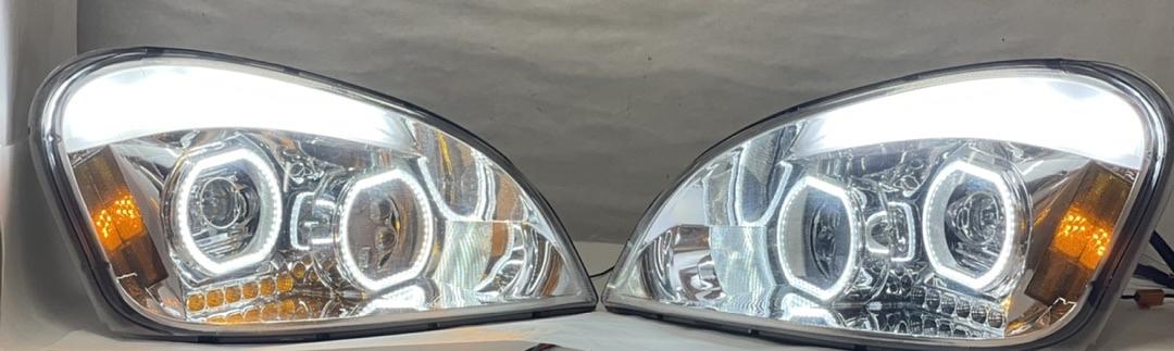 AS IS HL-HAY-002-CH Chrome Amber Signal Dual Halo Full LED DRL Projector Headlights Replacement For 08-17 Cascadia