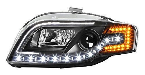05-08 A4 Sedan Wagon Black Amber Signal LED String DRL Projector Headlights Replacement