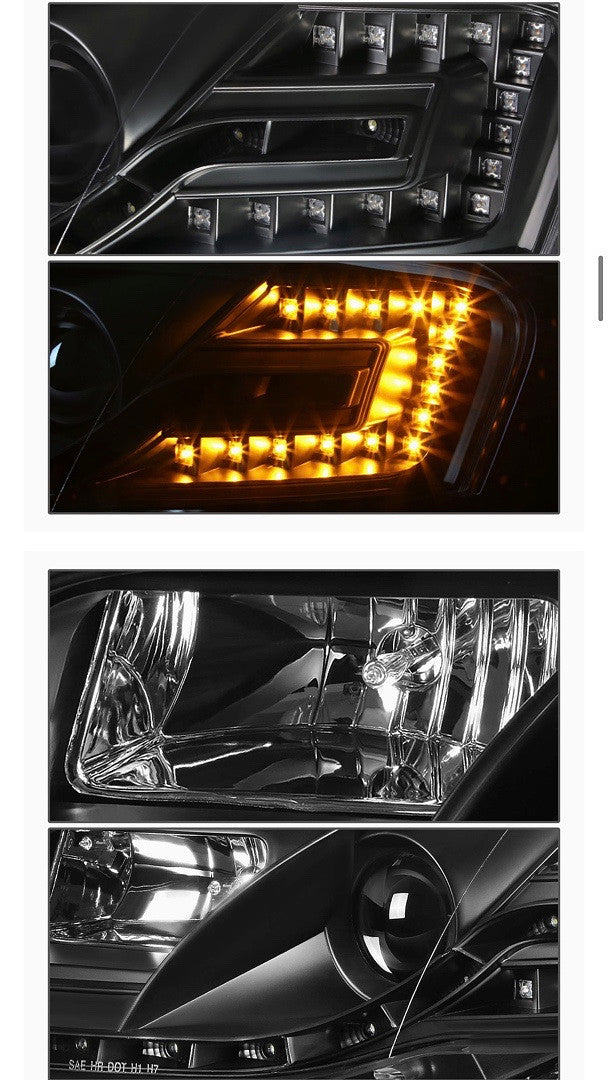 05-08 A4 Sedan Wagon Black Amber Signal LED String DRL Projector Headlights Replacement
