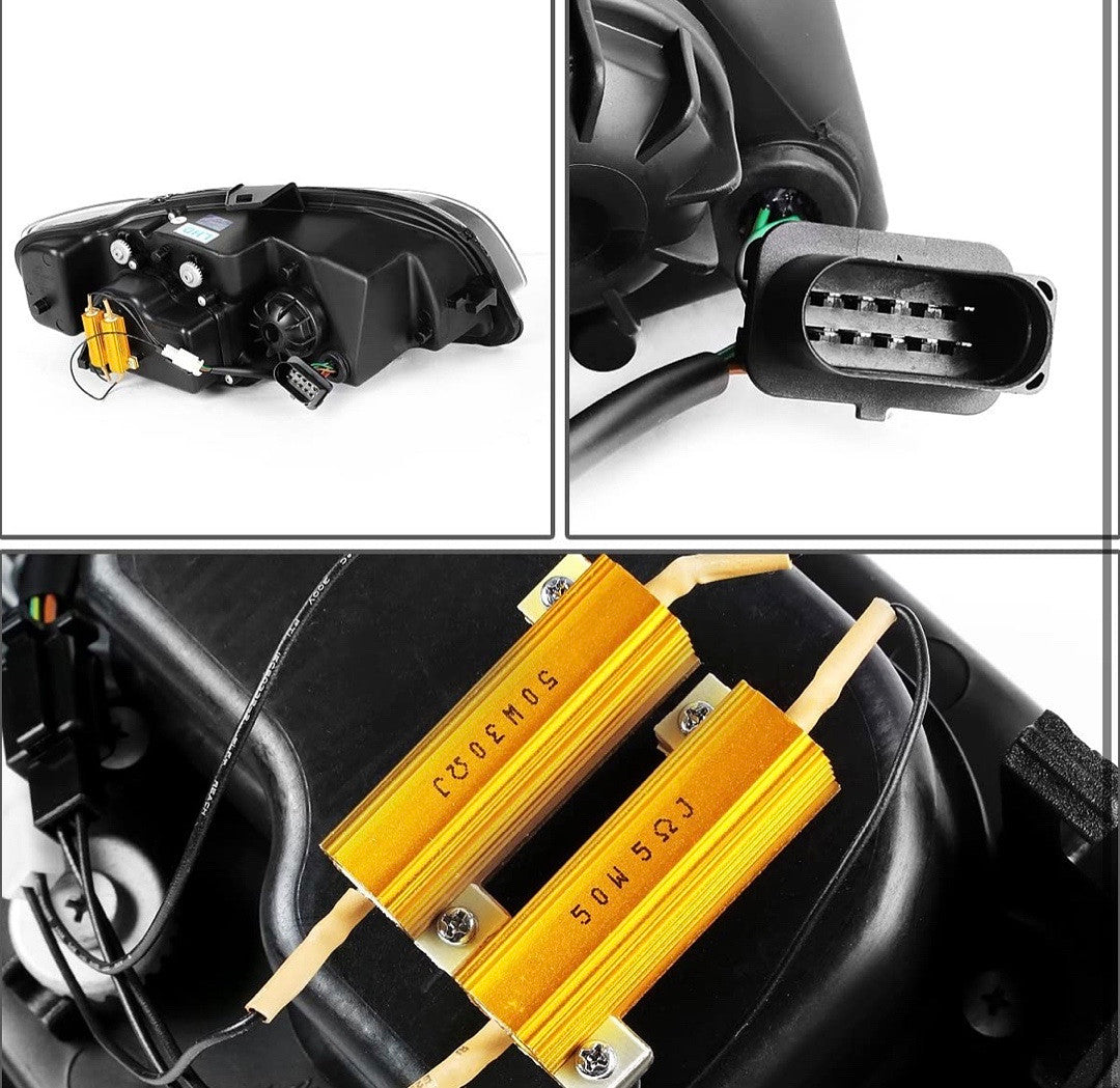 05-08 A4 Sedan Wagon Black Amber Signal LED String DRL Projector Headlights Replacement