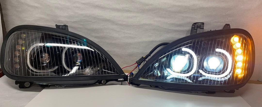 (As is ) HL-HAY-003-BK Black Amber Signal Dual Halo LED DRL Projector Headlights Compatible with 2005-2017 Columbia Driver side