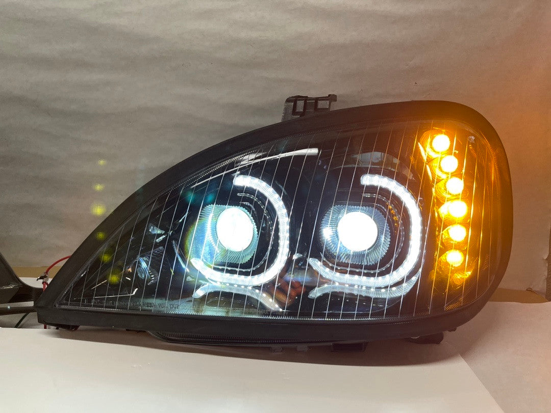 (As is ) HL-HAY-003-BK Black Amber Signal Dual Halo LED DRL Projector Headlights Compatible with 2005-2017 Columbia Driver side