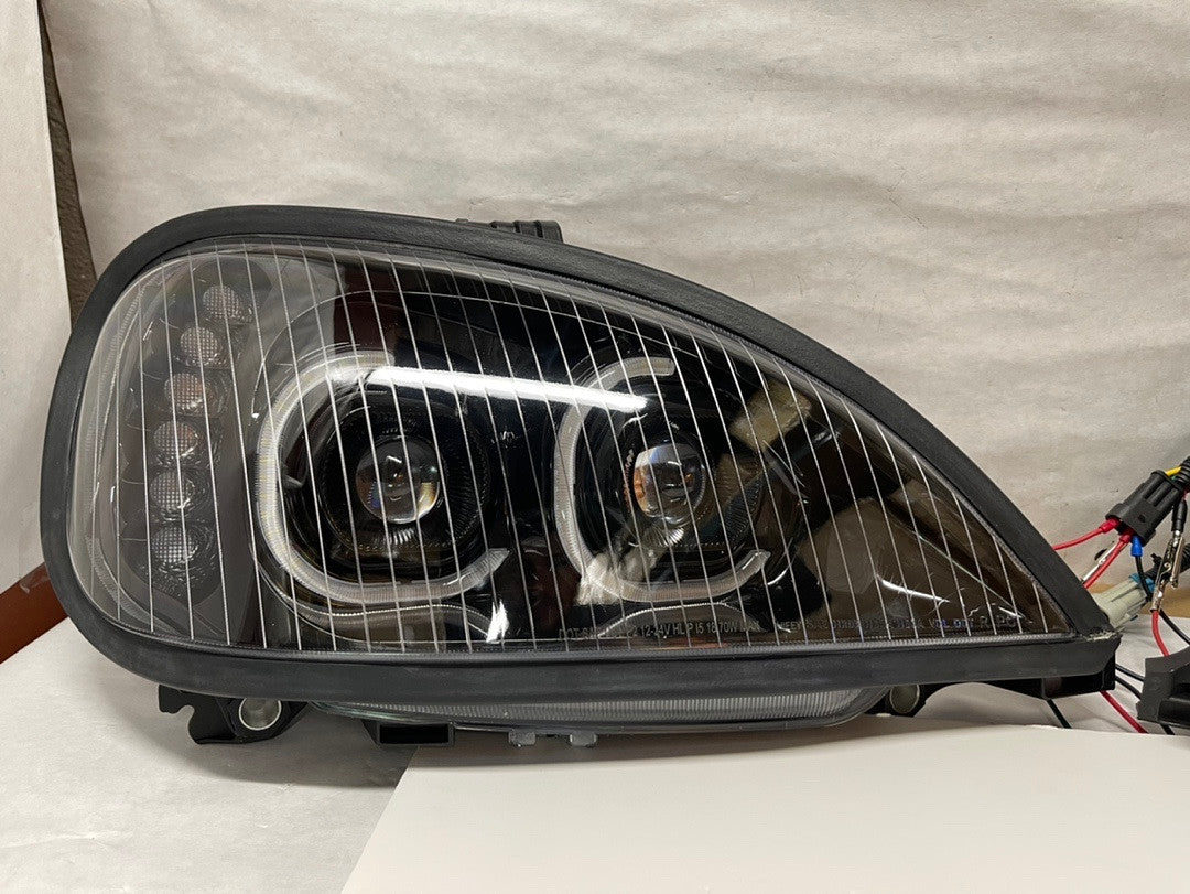 (As is ) HL-HAY-003-BK Black Amber Signal Dual Halo LED DRL Projector Headlights Compatible with 2005-2017 Columbia Driver side