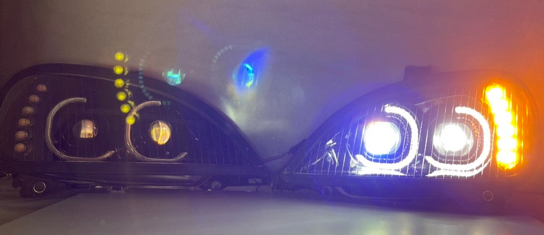(As is ) HL-HAY-003-BK Black Amber Signal Dual Halo LED DRL Projector Headlights Compatible with 2005-2017 Columbia Driver side
