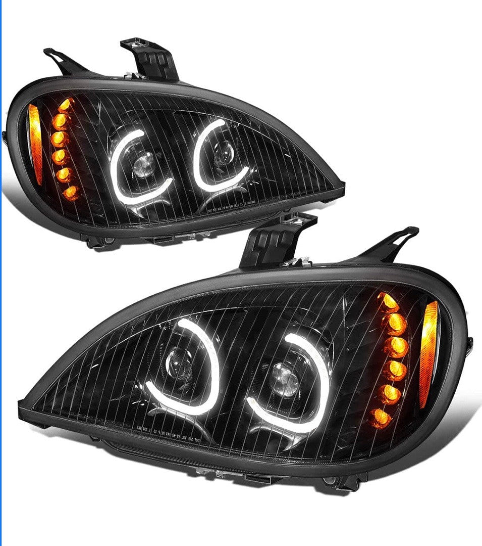 (As is ) HL-HAY-003-BK Black Amber Signal Dual Halo LED DRL Projector Headlights Compatible with 2005-2017 Columbia Driver side